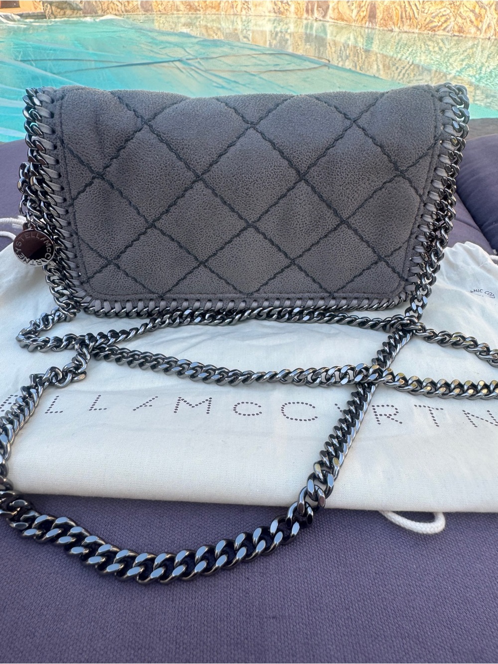 Stella McCartney Falabella Mini Quilted Vegan Suede Crossbody Gray VGUC